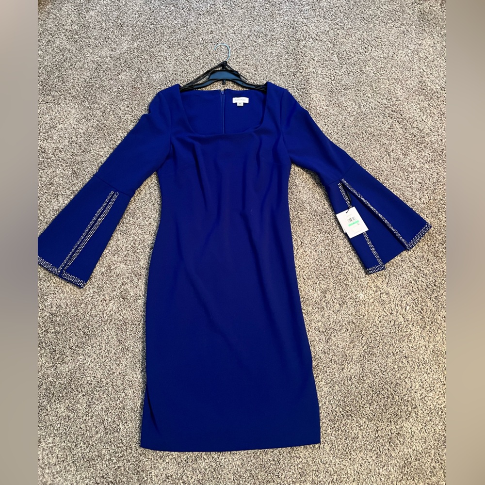 Calvin Klein dress color blue size 8 , Ruffled 3/4-sleeves, boning